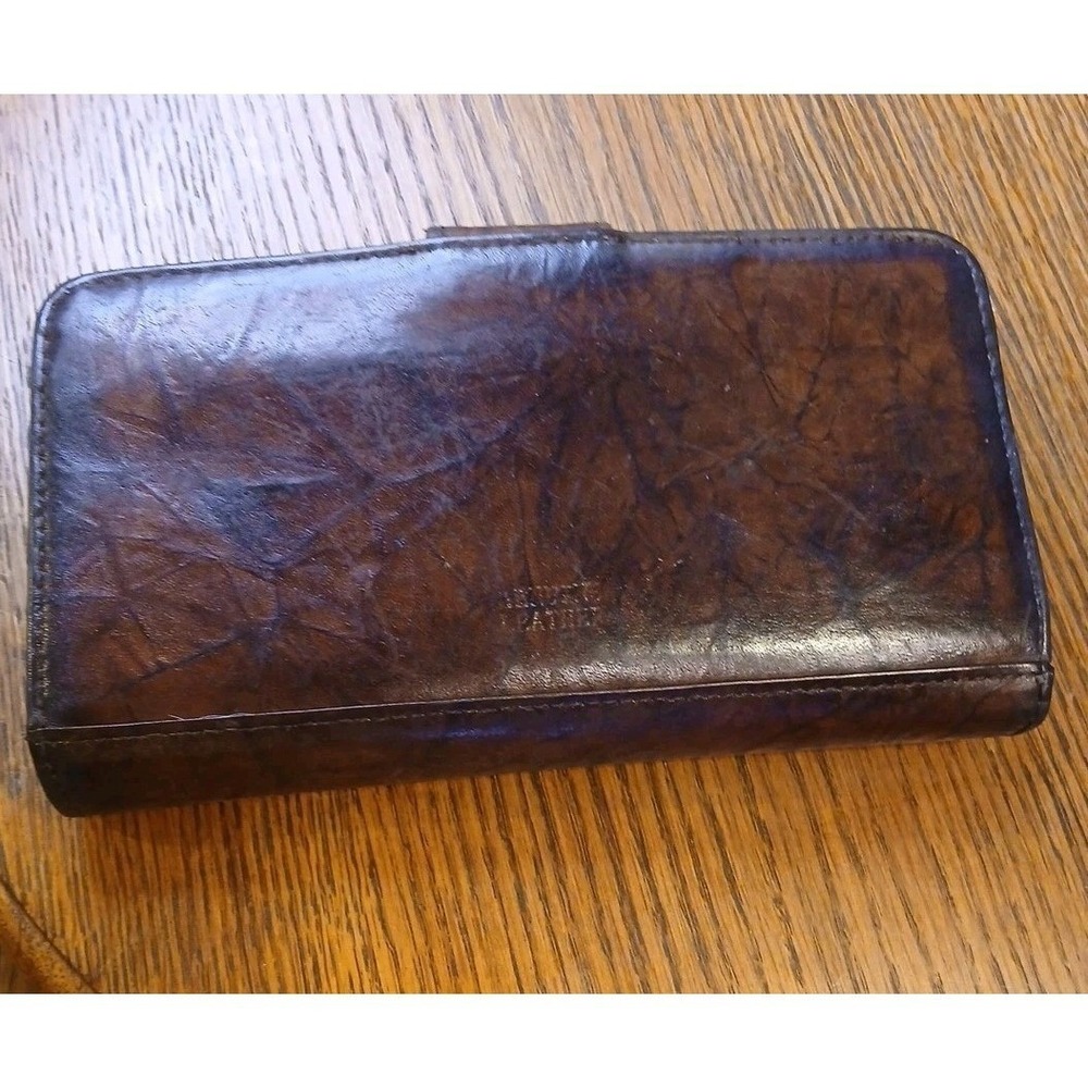 Mens Brown Leather Trifold Wallet Vintage Distressed Snap Coin Pocket ID Window - Picture 8 of 11